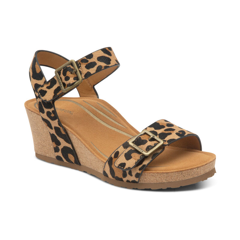 Aetrex Womens Lexa Quarter Strap Wedges Leopard - 2i9c5BMua